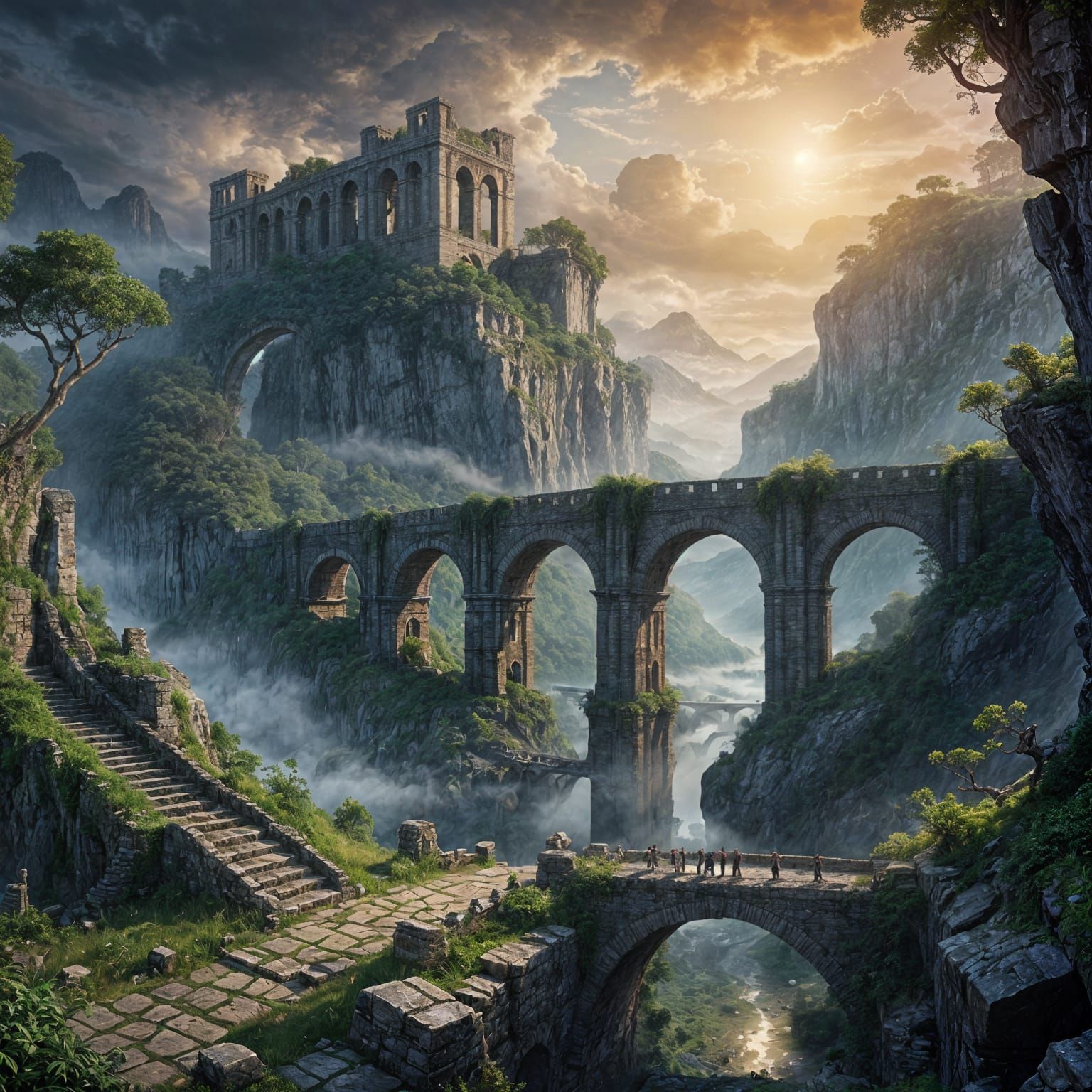 Majestic Stone Bridge in Fantasy Digital Painting