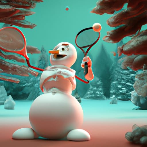 Snowman Plays Tennis: 3D Digital Christmas Art