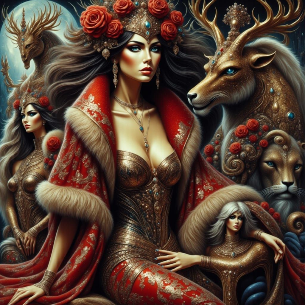 Whimsical Oil Paintings of Feline Mythical Beings in a Dream...