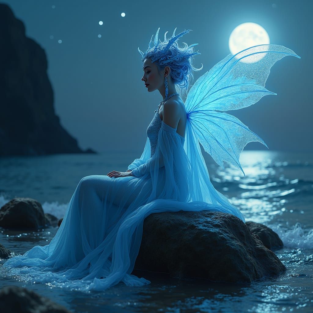 Cyan Ice Demoness by Moonlit Sea, Digital Art