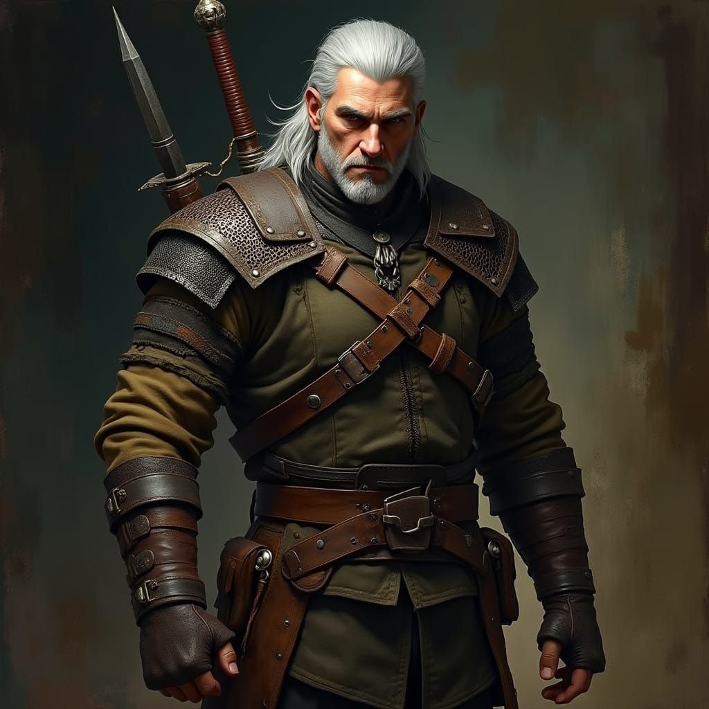 Geralt of Rivia in Gritty, Masterful Painting