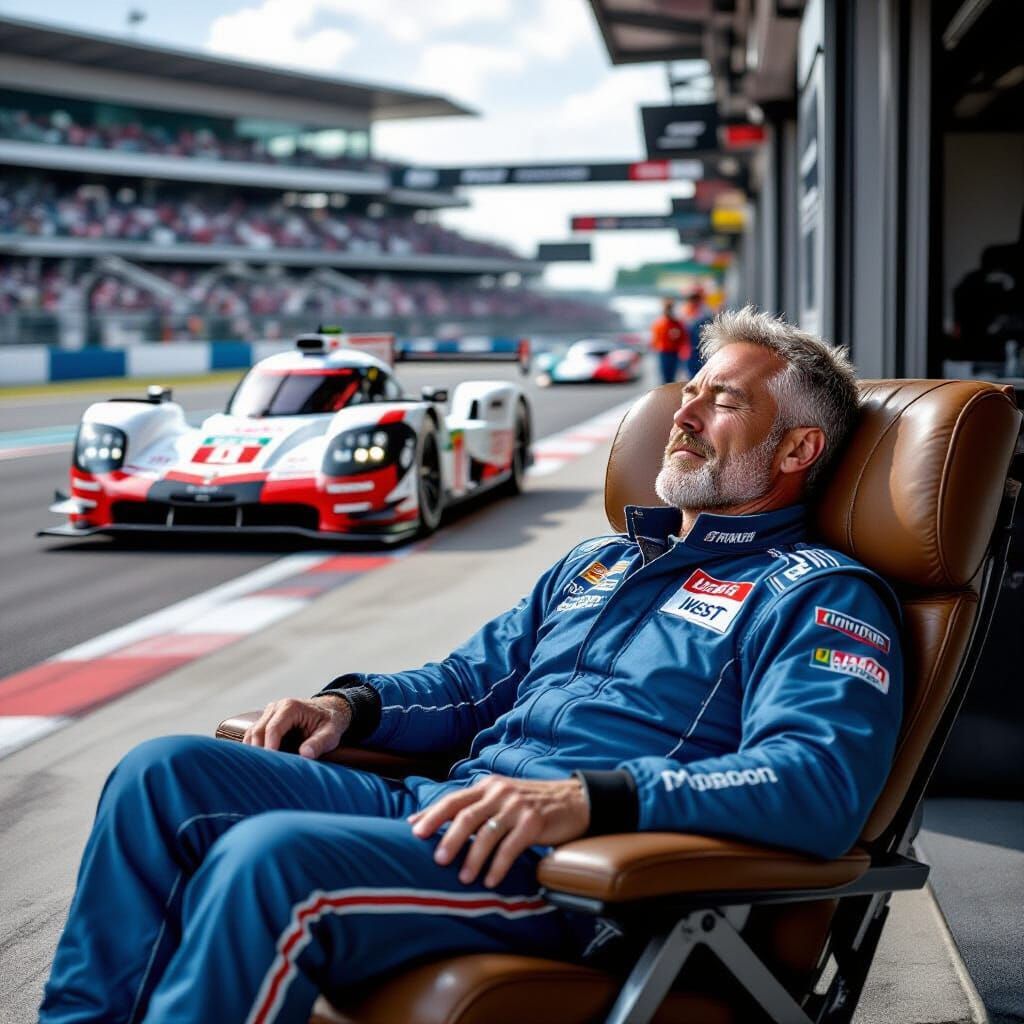 Veteran Race Driver Sleeping in Pit Garage