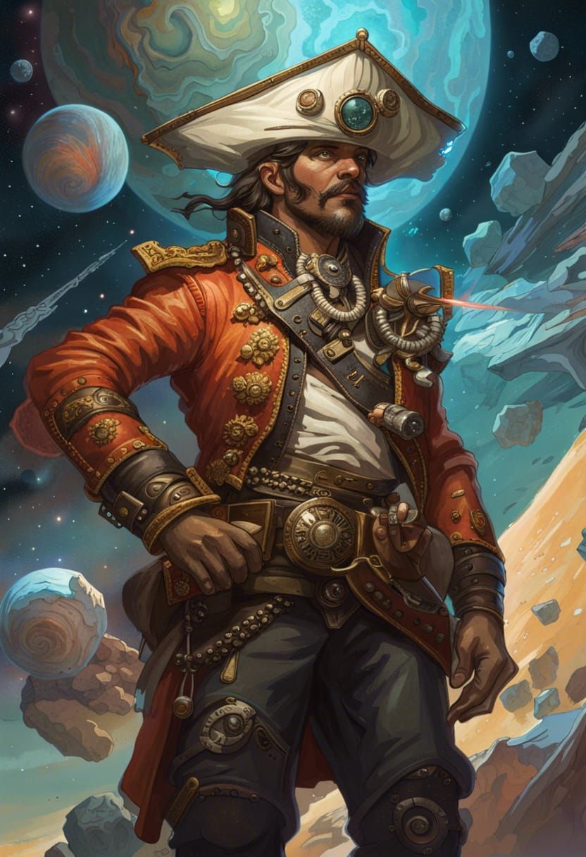 Detailed Space Pirate Portrait in Art Nouveau Style