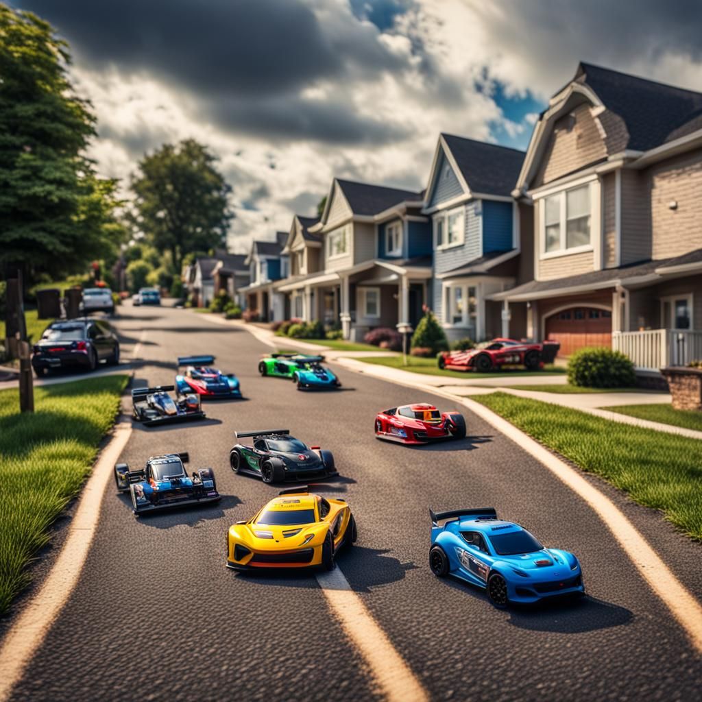 Hyperrealistic RC Cars Race Through Neighborhood