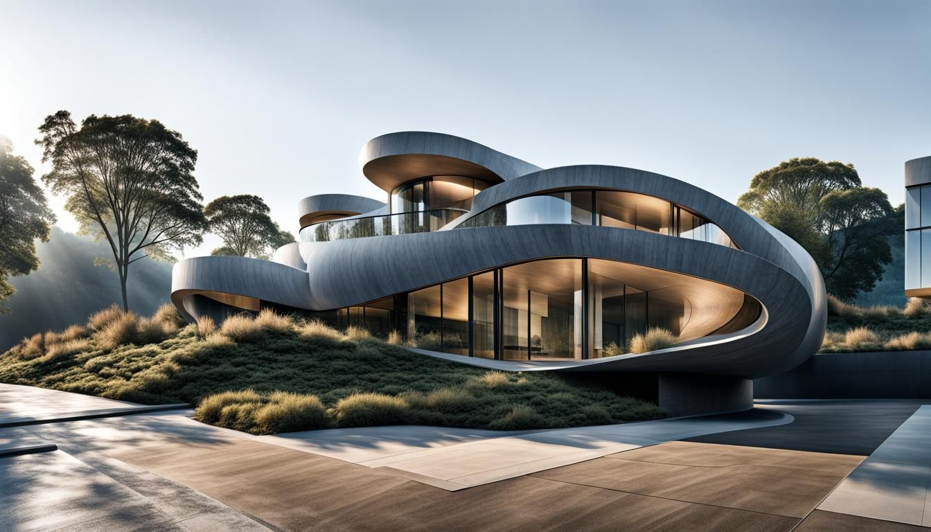 Architectural Home on Hillside in High Contrast