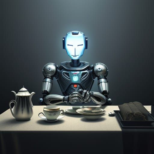 Melancholy Robot Contemplates Existence in Surreal Dreamscap...