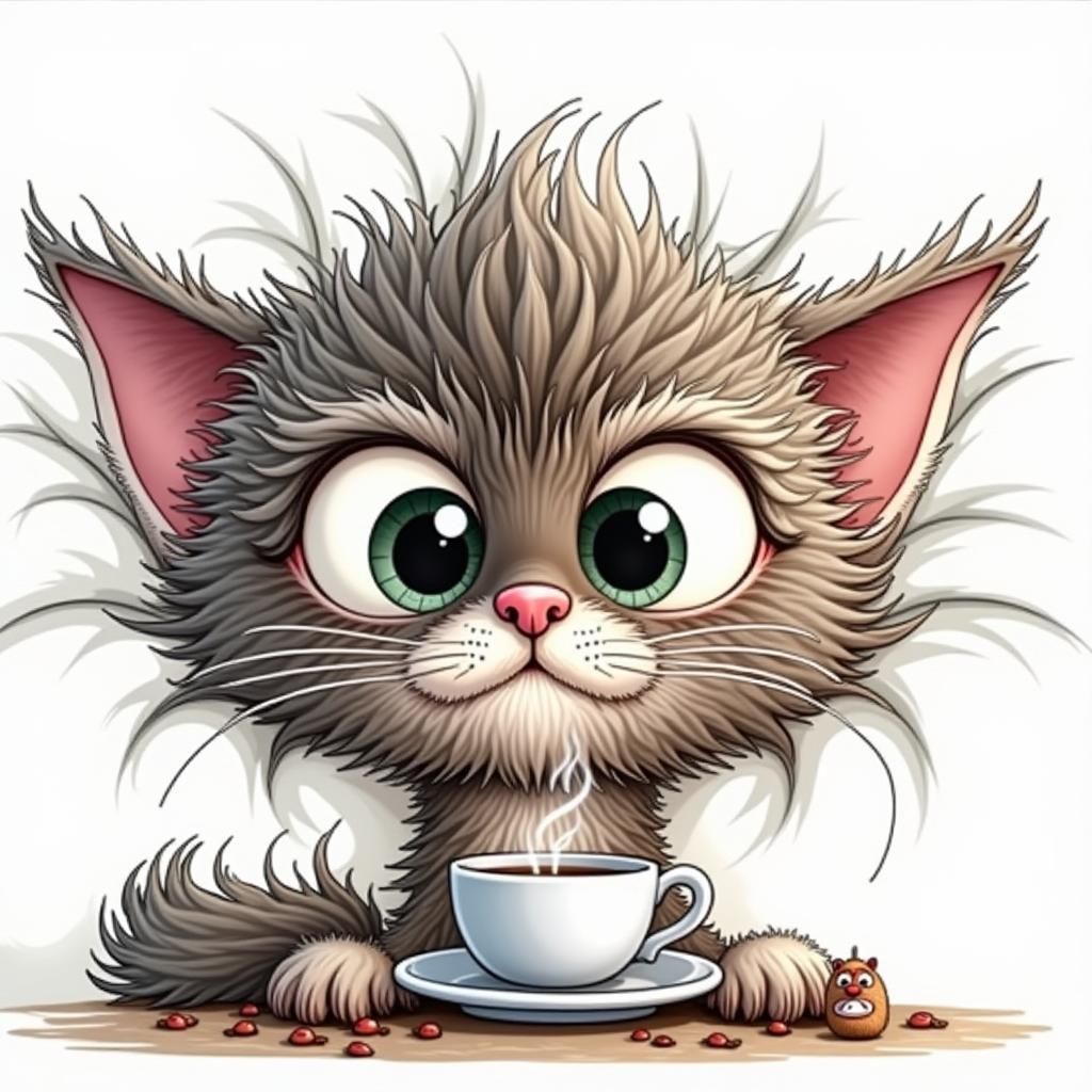 Sleepy Cat Illustration in Miyazaki Style