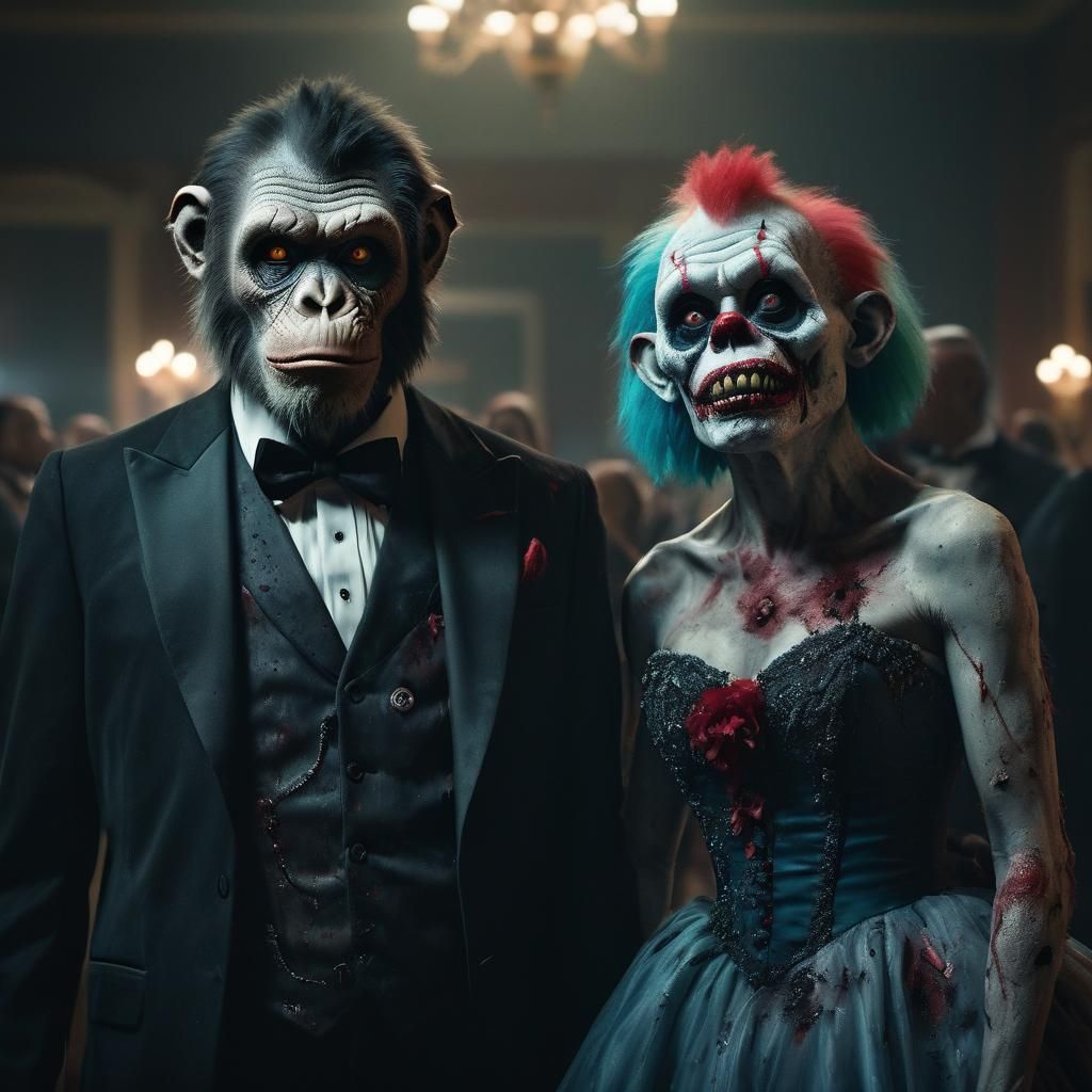 Zombie Monkey and Clown at High School Prom