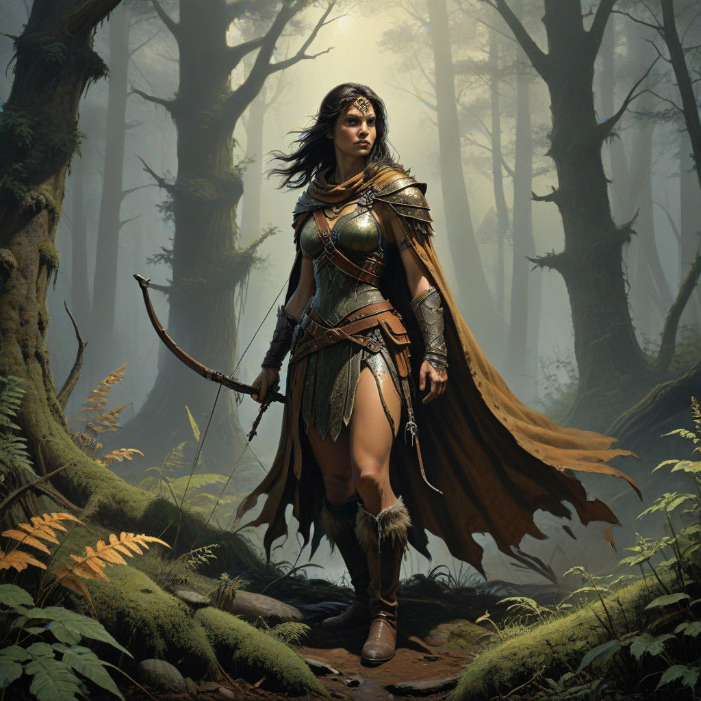 Epic Human Ranger in Misty Forest, Oil Painting Style
