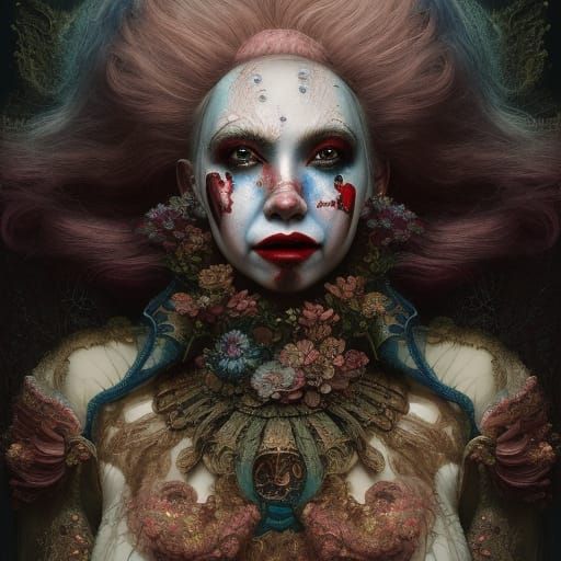 Elaborate Horror Clown Portrait in Hyperdetailed Style