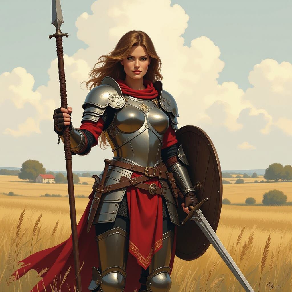 Retired Female Warrior in Rural Landscape