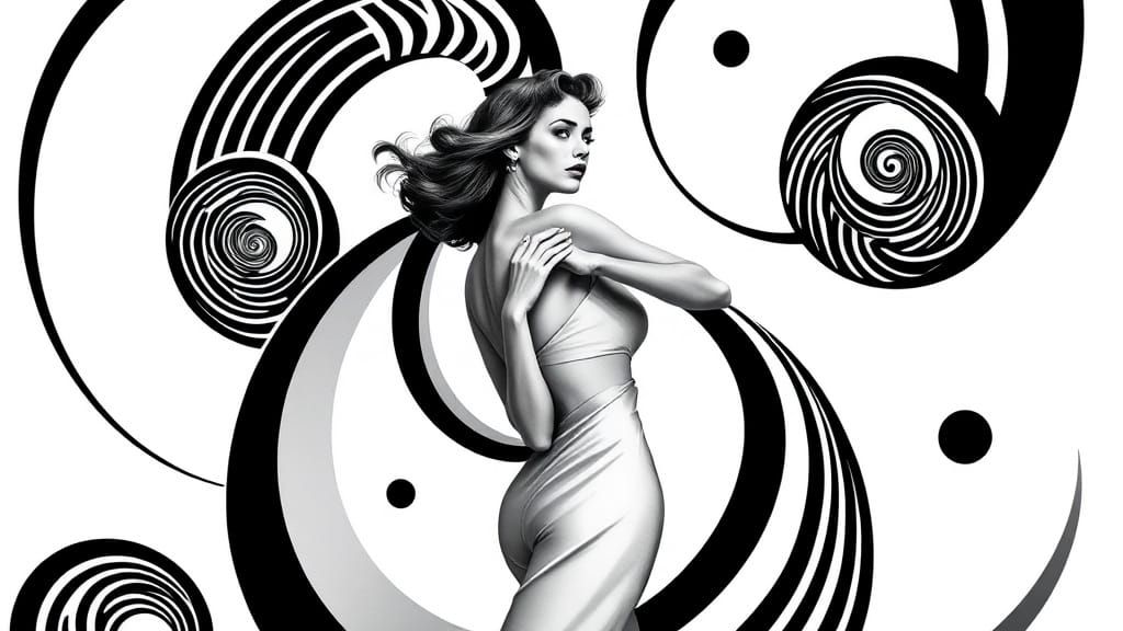 Op Art Woman Surrounded by Helical Forms