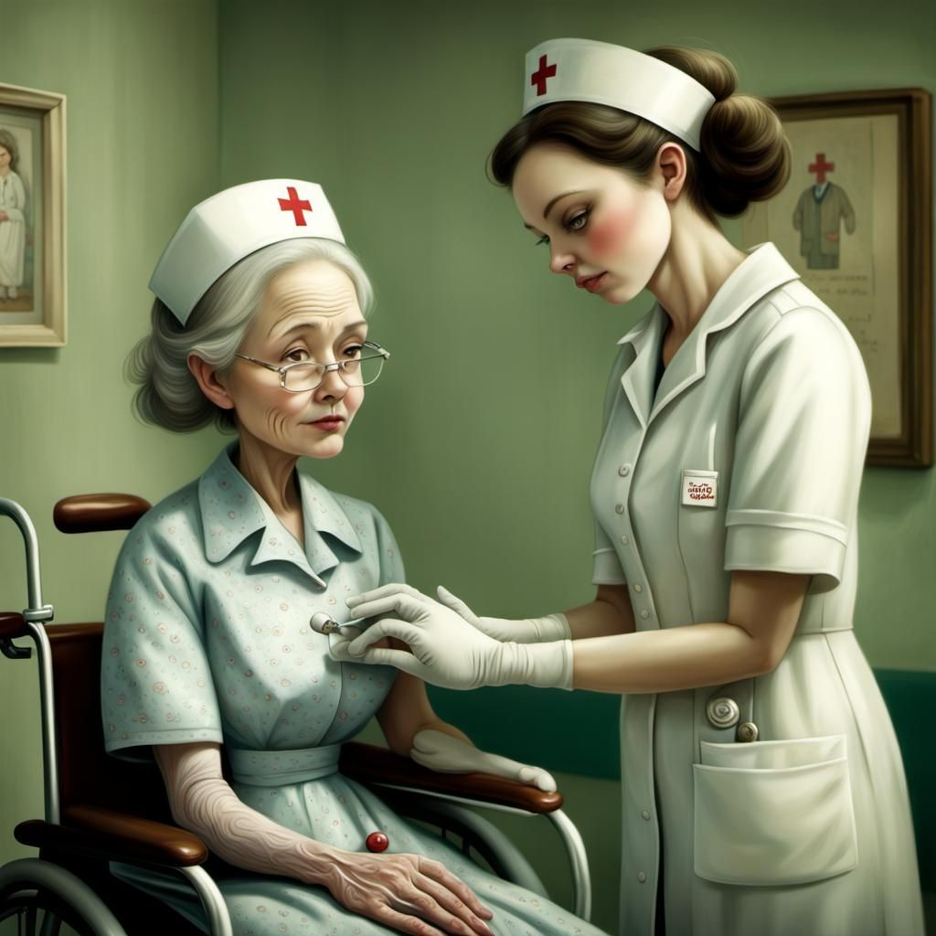 Nurse Helping Patient in Mark Ryden Style