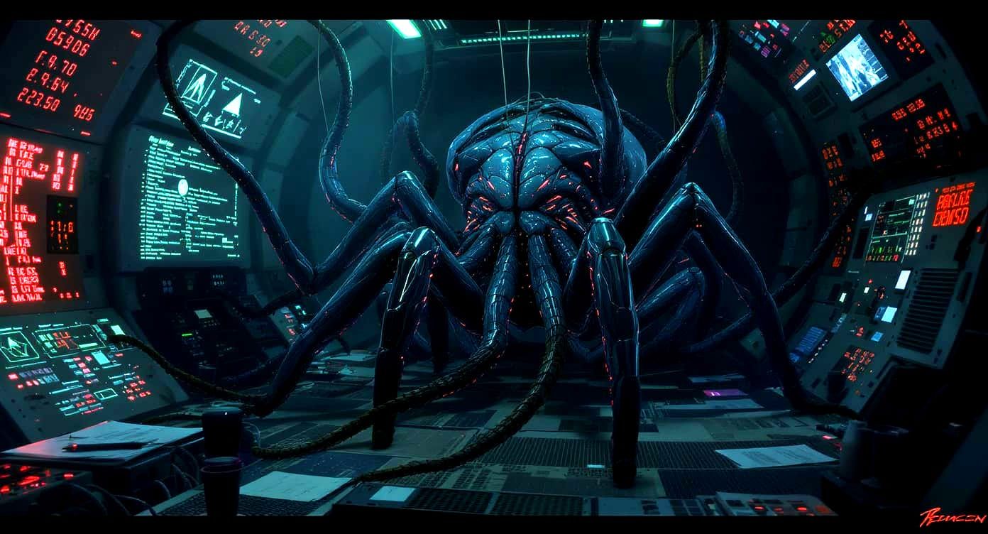 Jorōgumo Hacker in Cyberpunk Noir Command Center