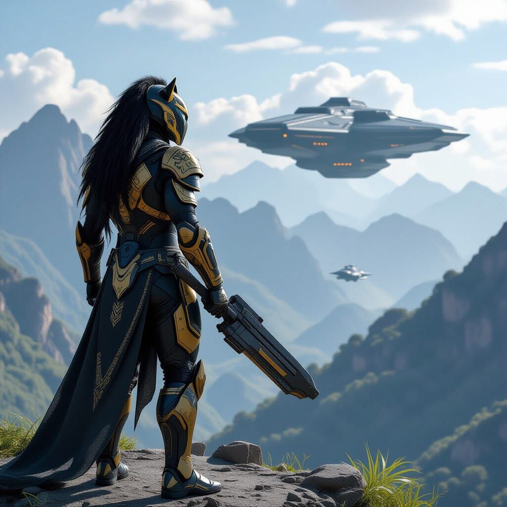 Futuristic Andean Warrior Defends Mountain in Digital Art