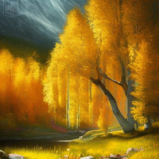 Golden Aspen Tree in Sunlit Meadow