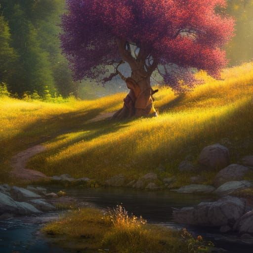 Golden Aspen Tree in Gothic Meadow