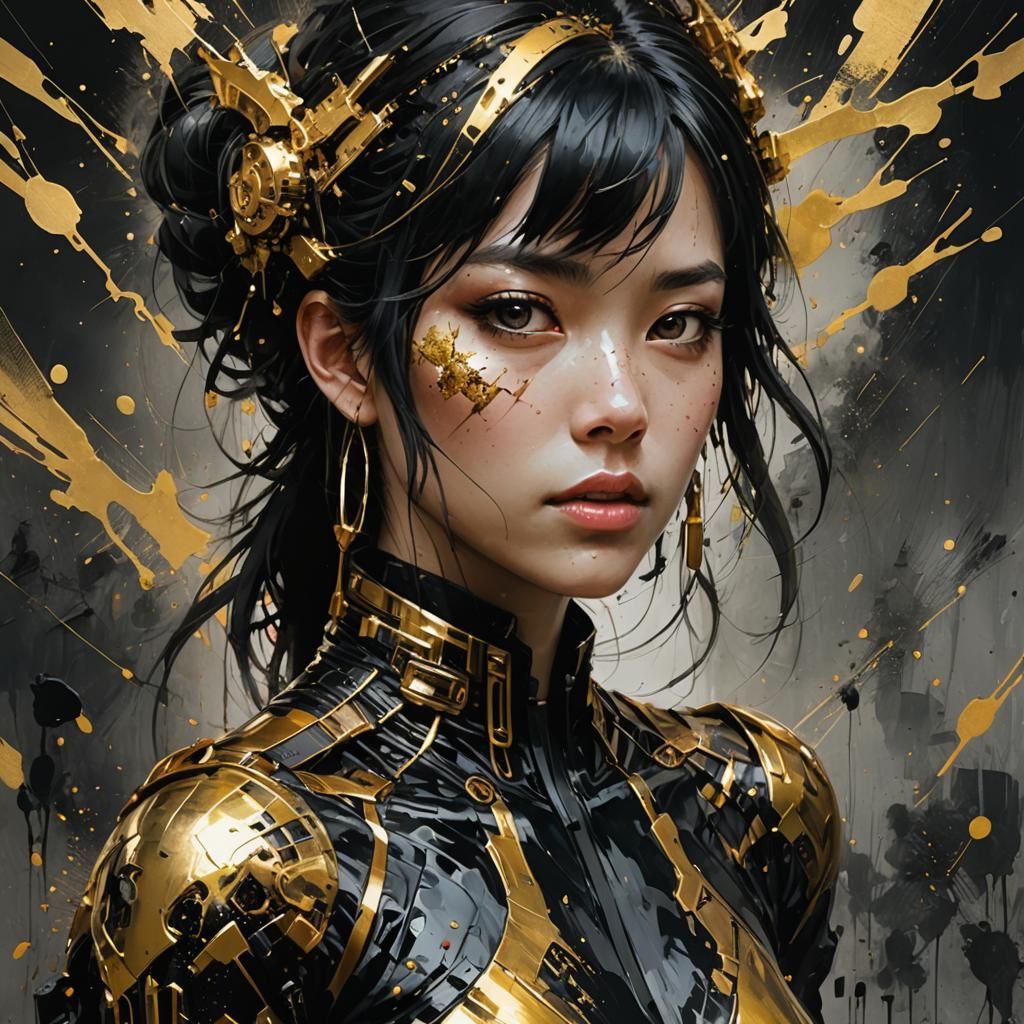 Striking Black and Gold Portrait in Speedpaint Style