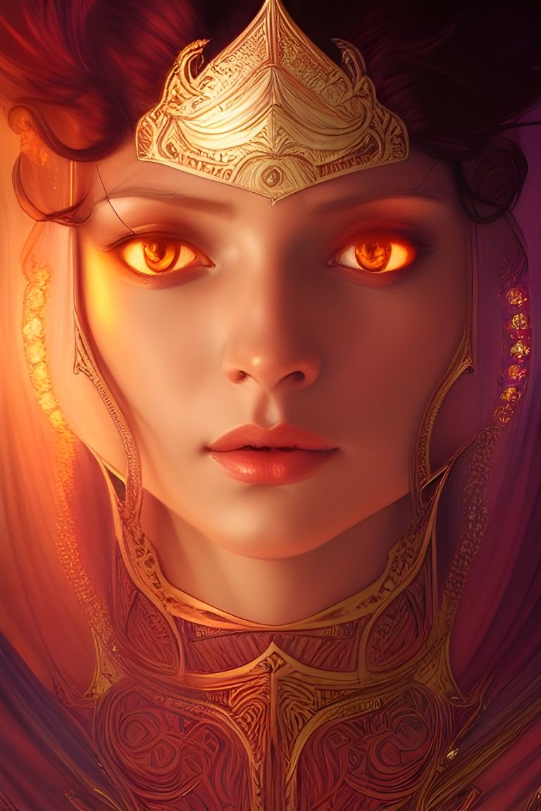Detailed Portrait of Fire Acolyte in Art Nouveau Style
