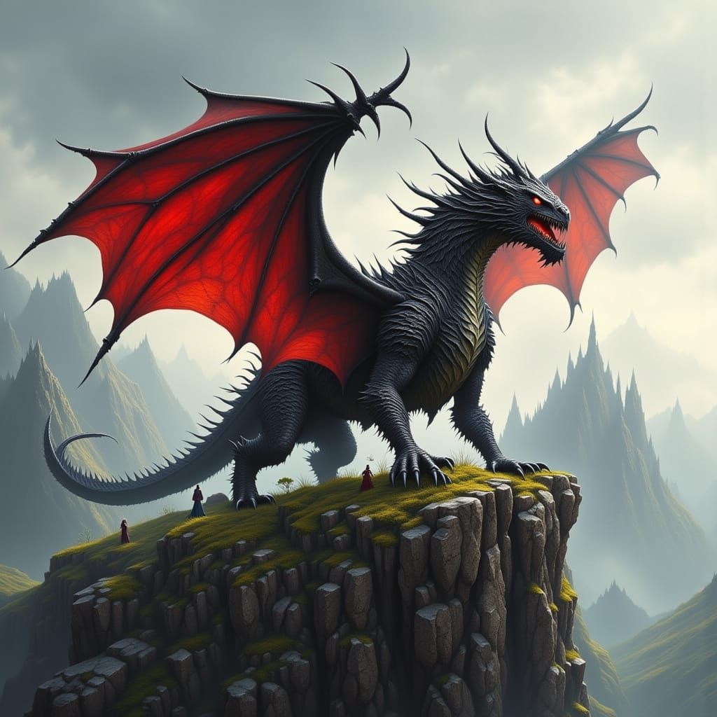 Fierce Dragon on Mountain Cliff