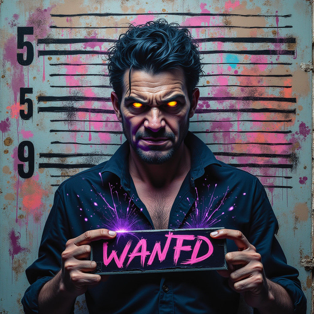 Ominous Mugshot: Evil Man in Gritty Urban Art