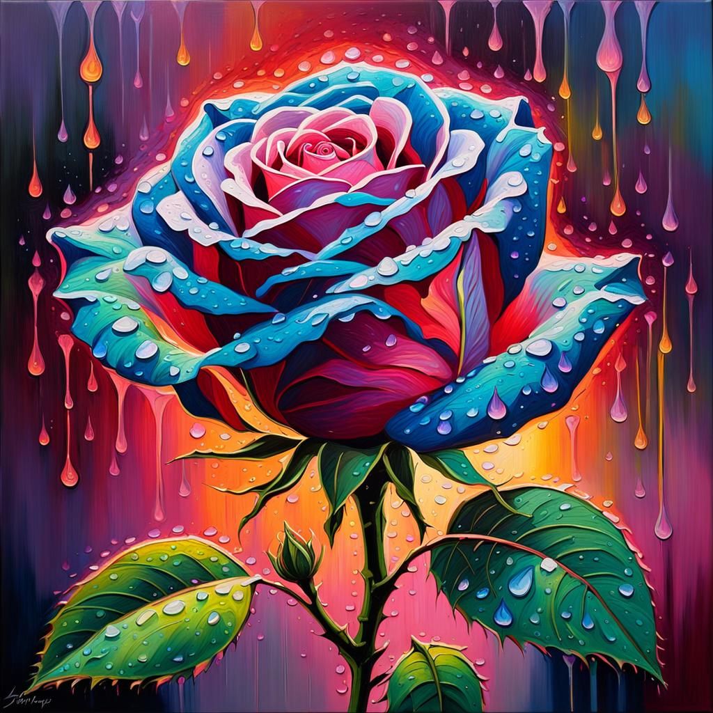 Vibrant Neo-Impressionist Rose Captures Captivating Energy