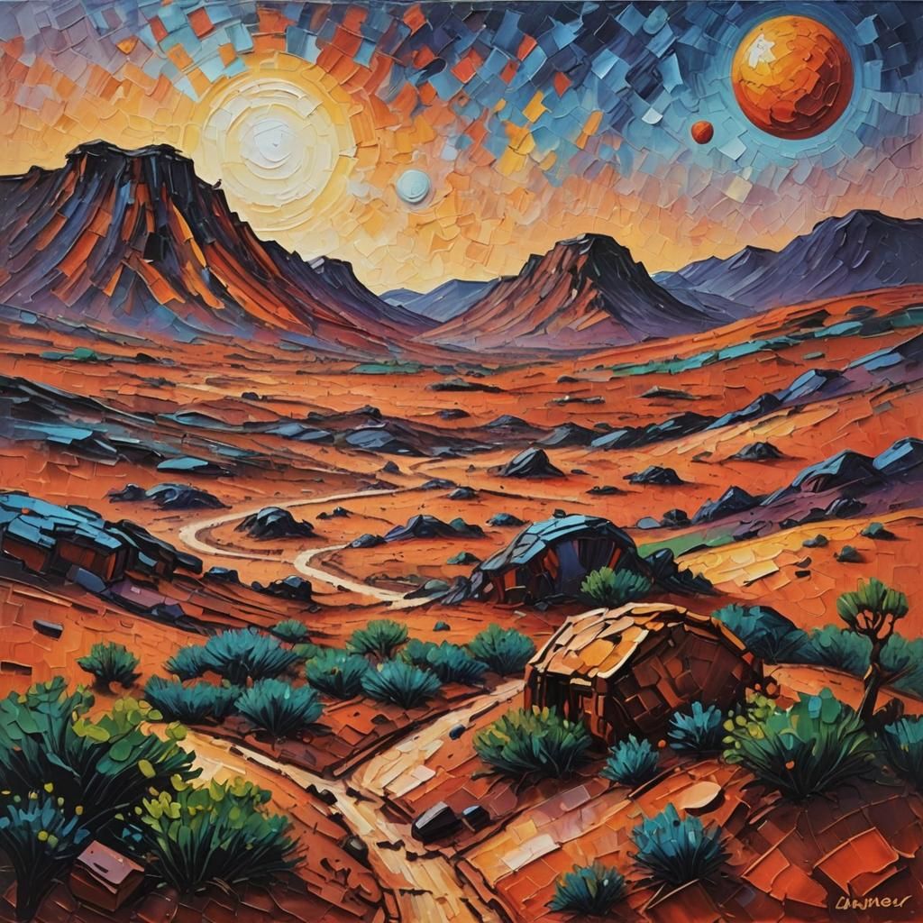 Mars Radio Outpost: Neo-Impressionist Expressionist Oil Pain...