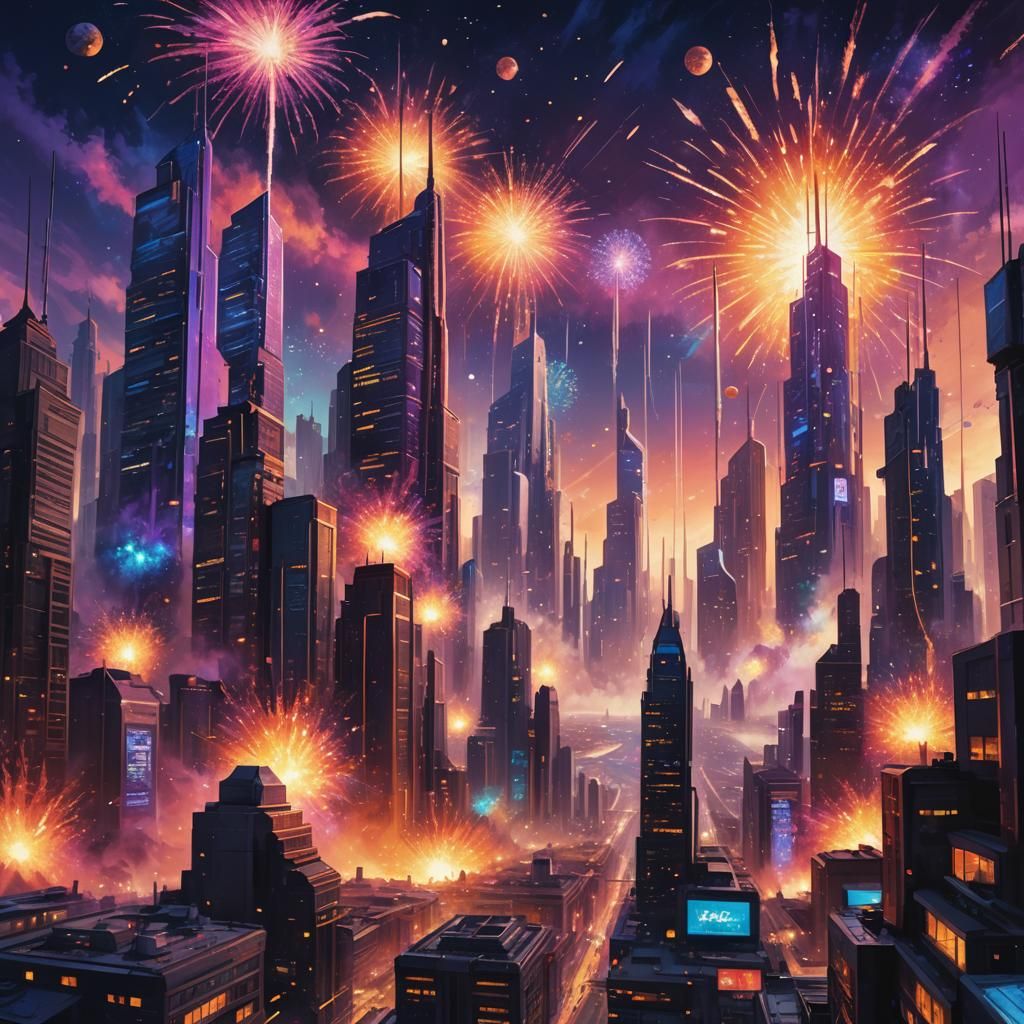 Futuristic City Celebrates New Year in Concept Art
