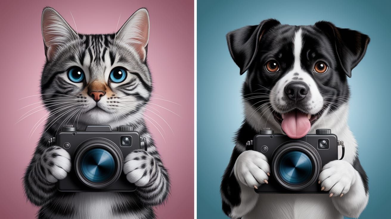 Adorable Cat and Dog Photographers: A Split View