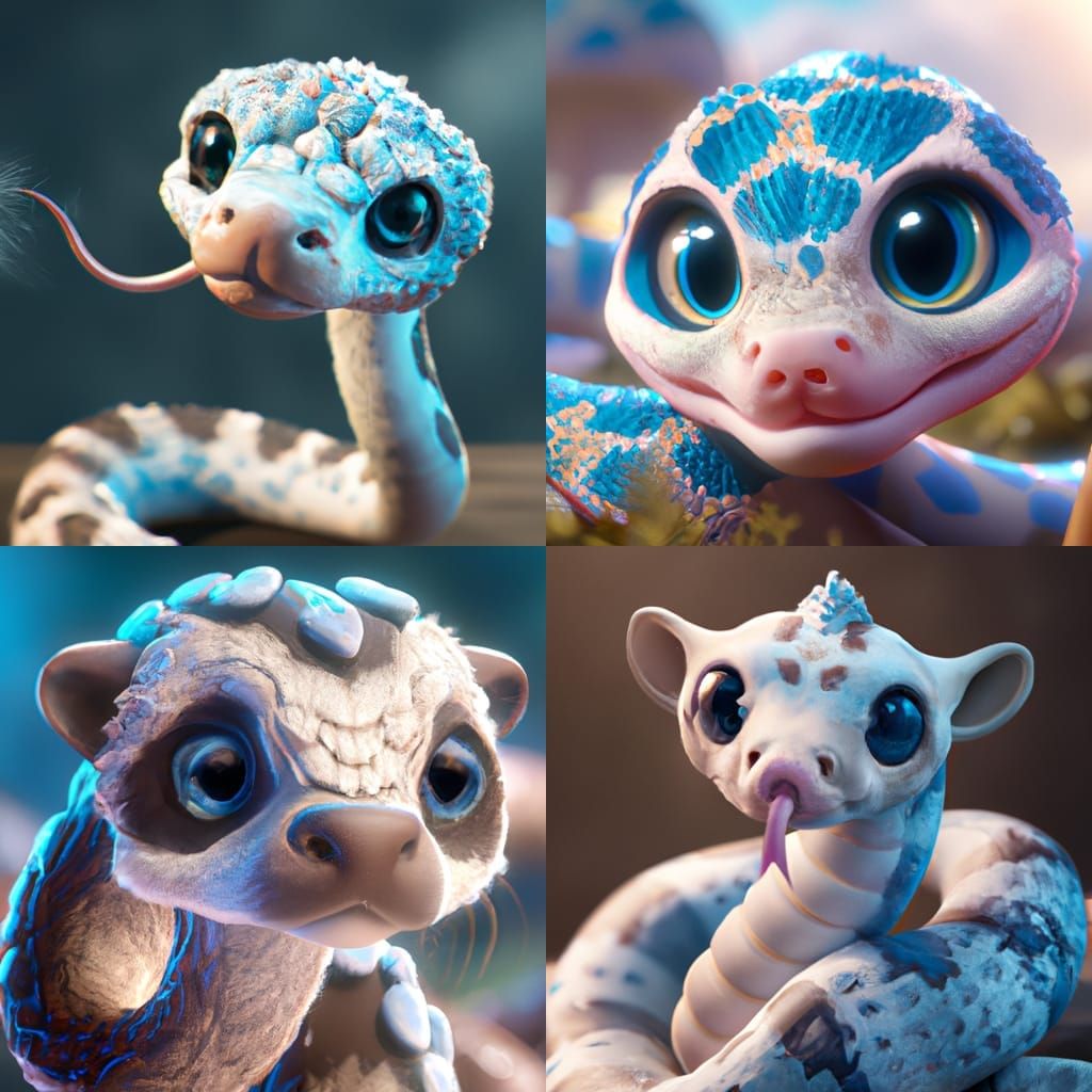 Adorable Fluffy Snake with Vitiligo in Pixar Style