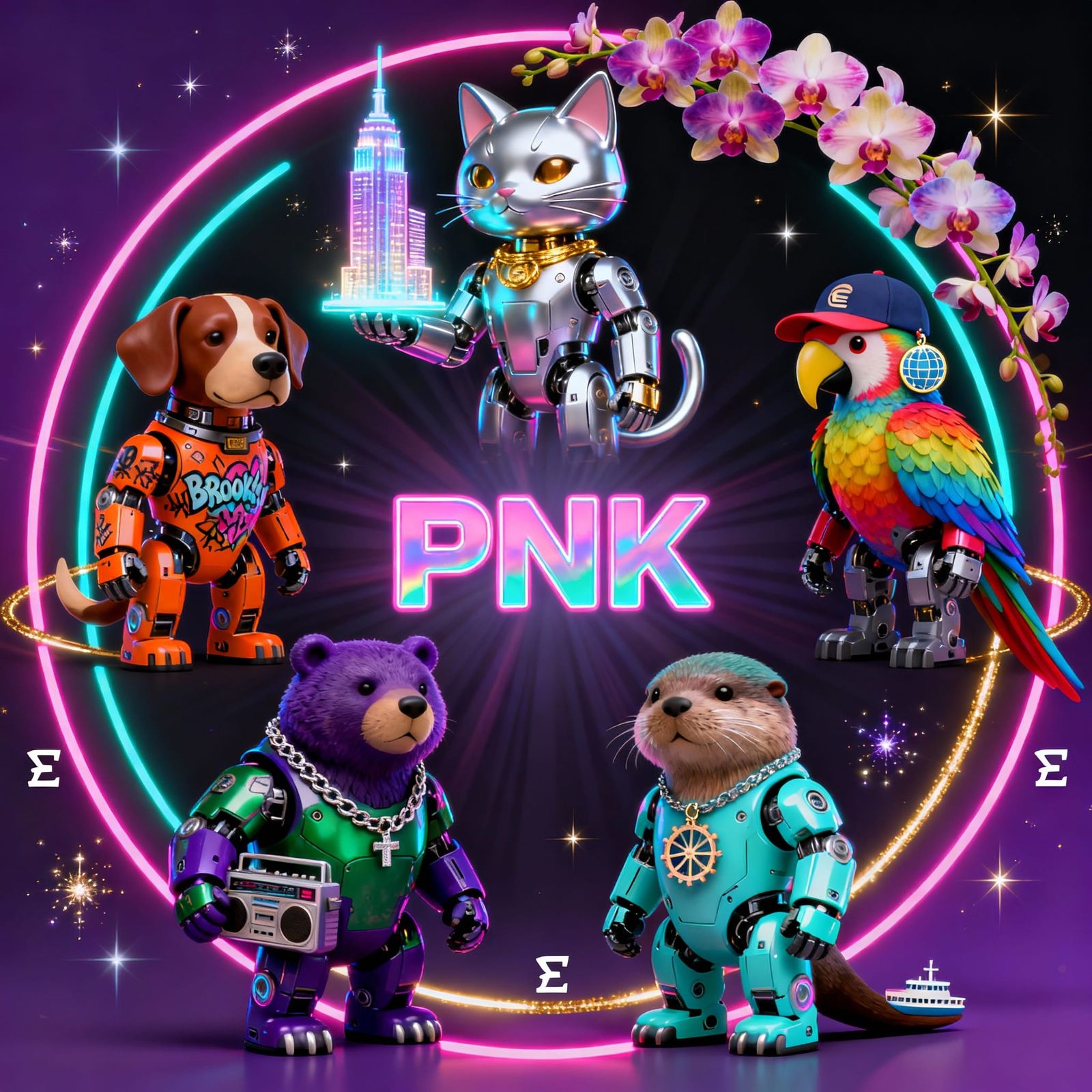 Vibrant Crypto Token Logo with NYC Mech-Animals