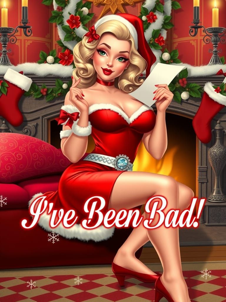 Sultry Holiday Siren in 1950s Pin-Up Style