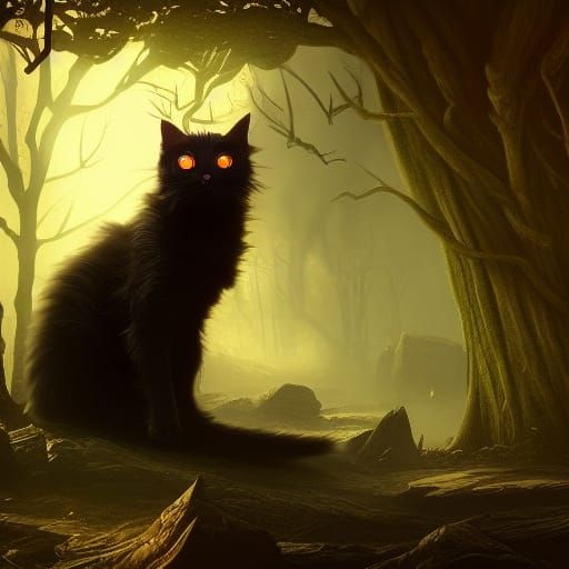 Fantastical Spooky Cat Concept Art