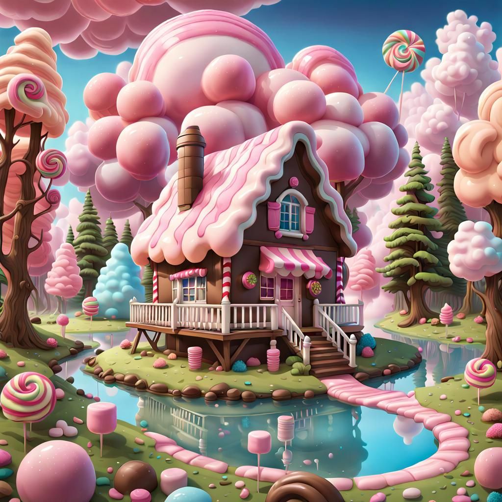 Hyperrealistic Candy Cottage in a Whimsical Candyland