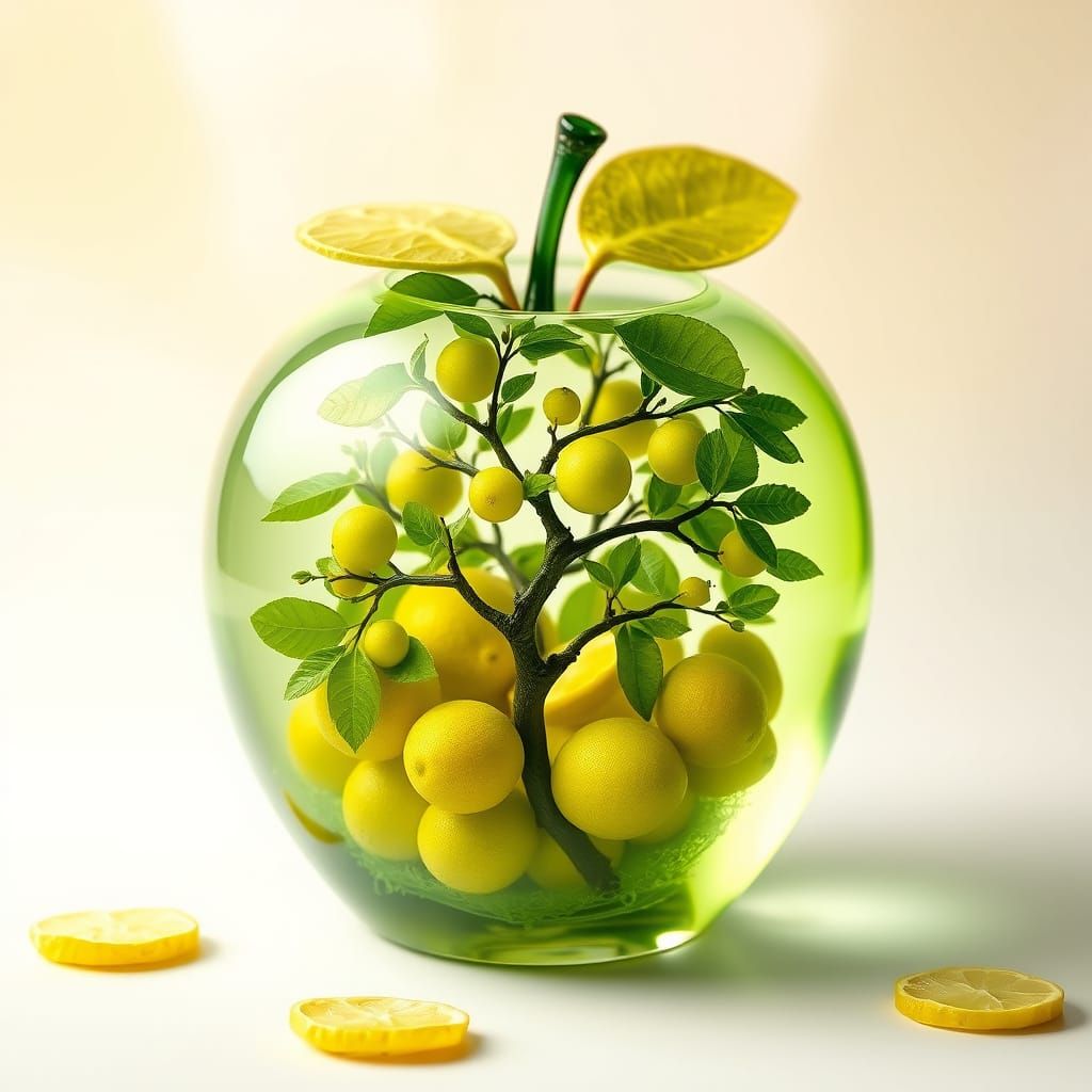 Surrealist Glass Apple with Miniature Lemon Tree Scene