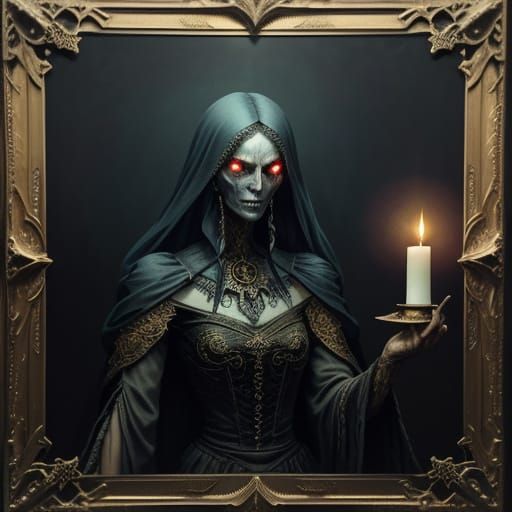 Hyperrealistic Candlestick Specter in Tattered Gown