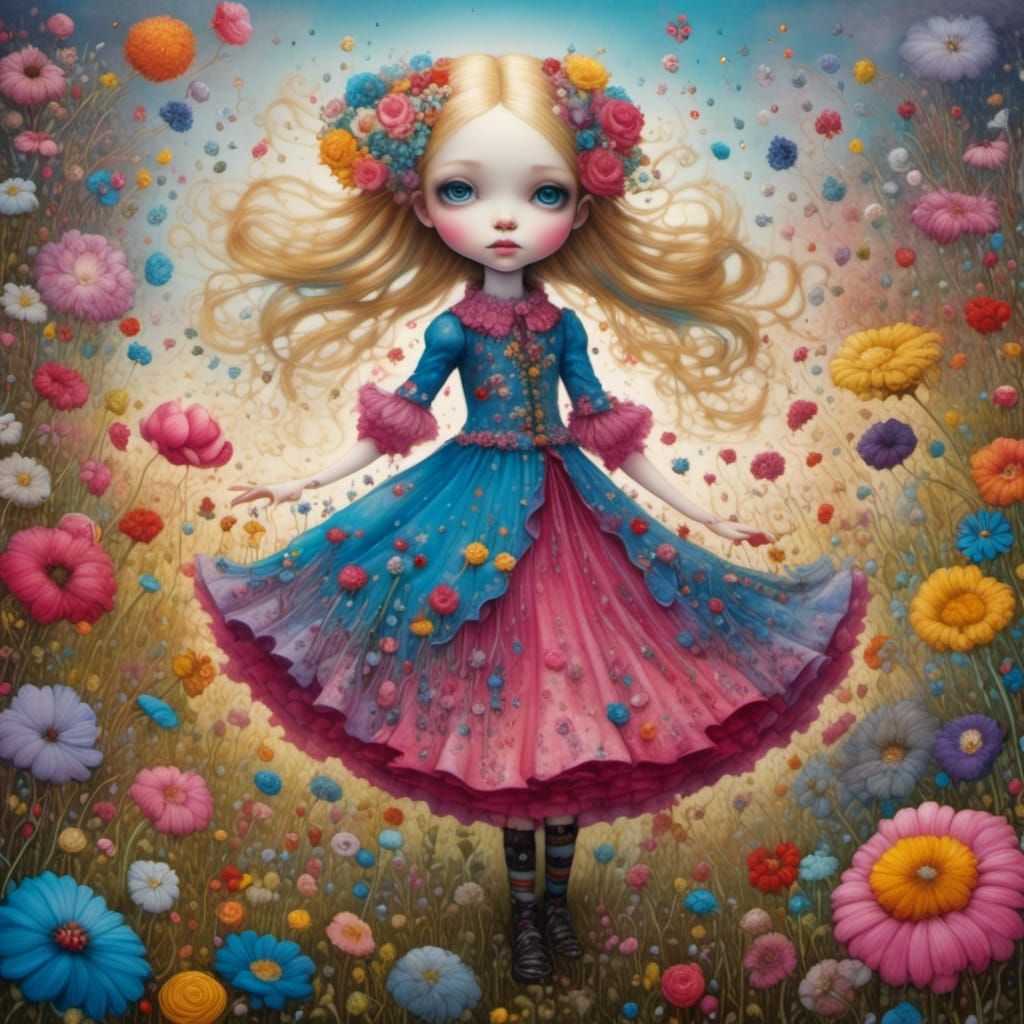 Blythe Doll Dancing in a Flower Meadow