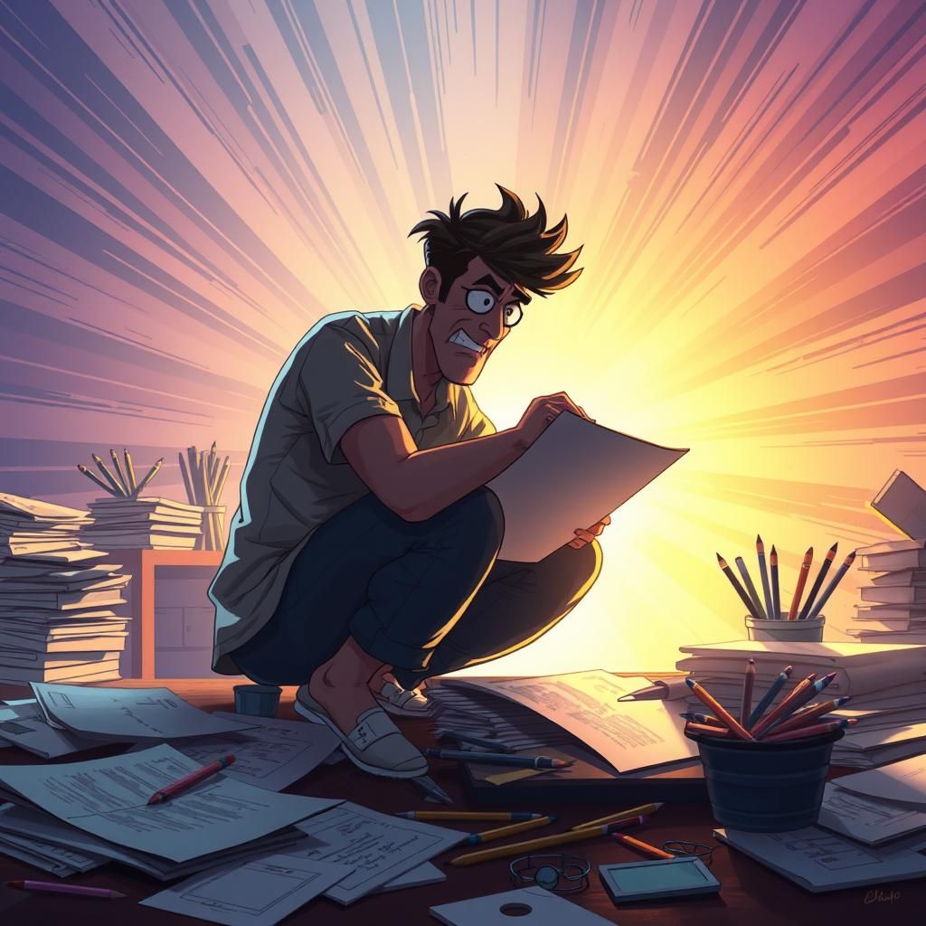 Cartoonist Creating Storyboard in Vibrant 3D Rendering