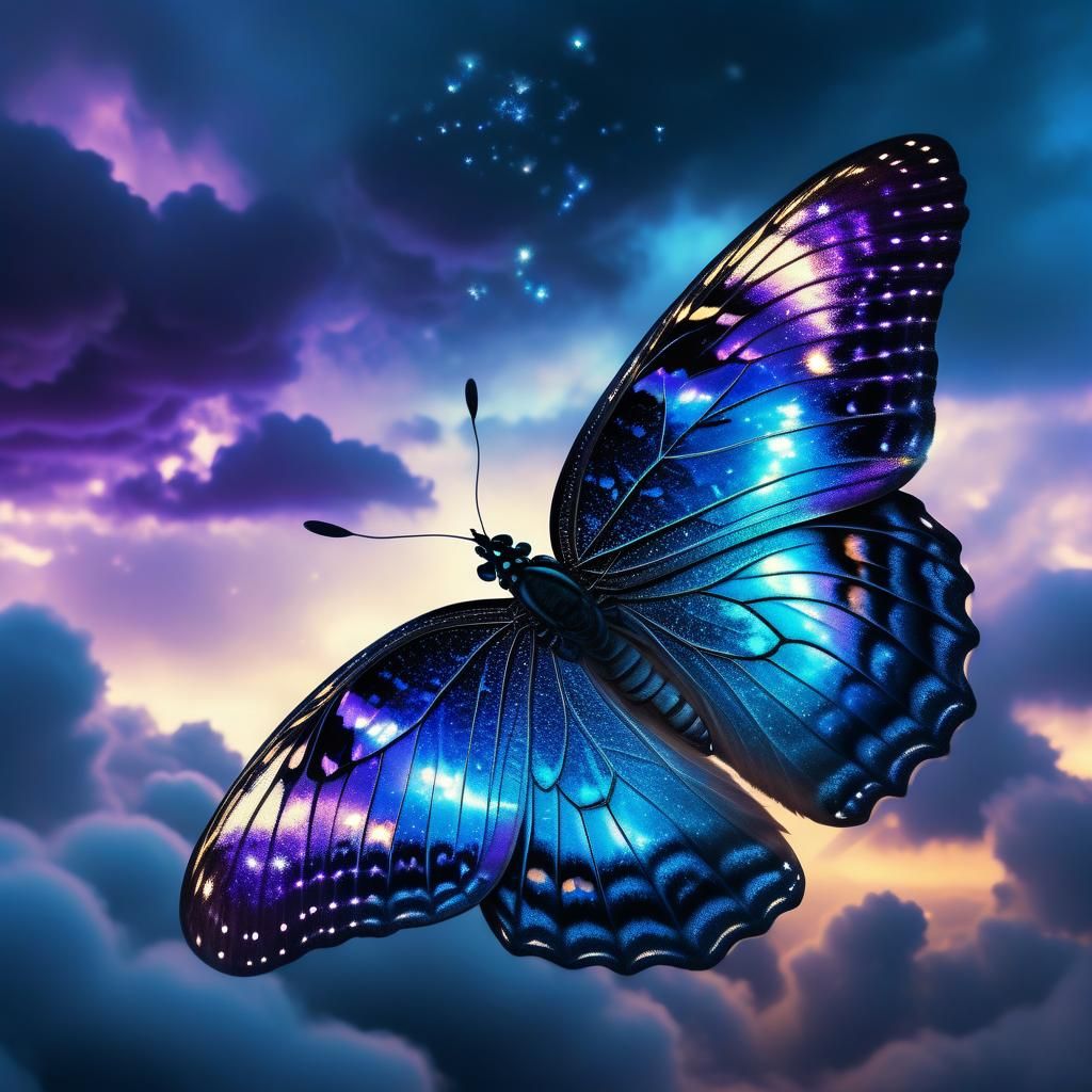 Magical Dark Butterfly with Sparkling Wings