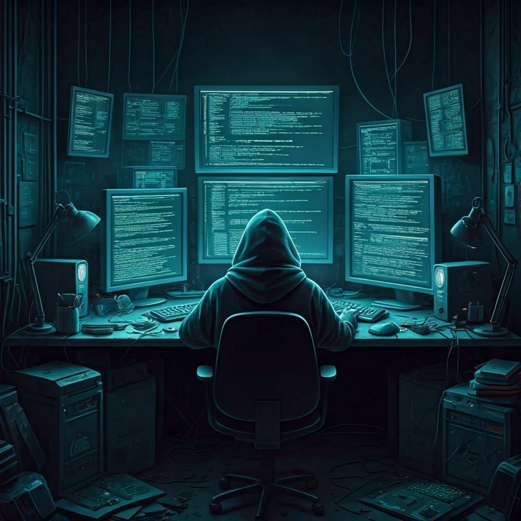 Cyberpunk Hacker in Neon-Lit Lair