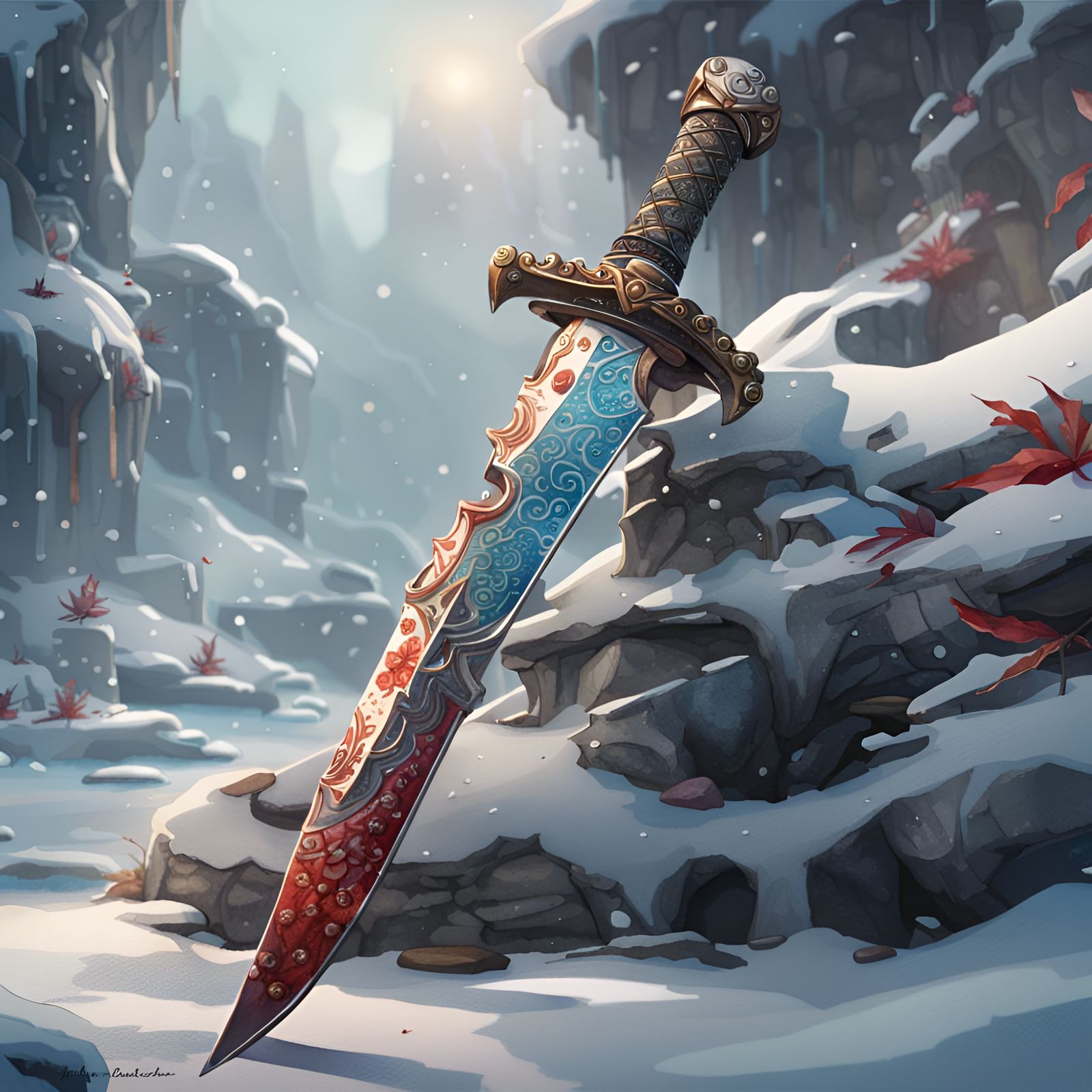 Watercolor Katana Daggers in Winter Wonderland