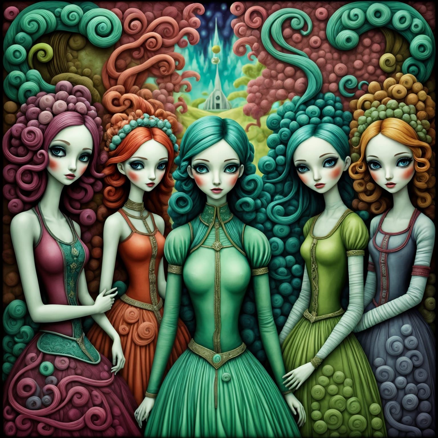 Cinematic Whimsy: Mysterious Women in a Dreamlike World