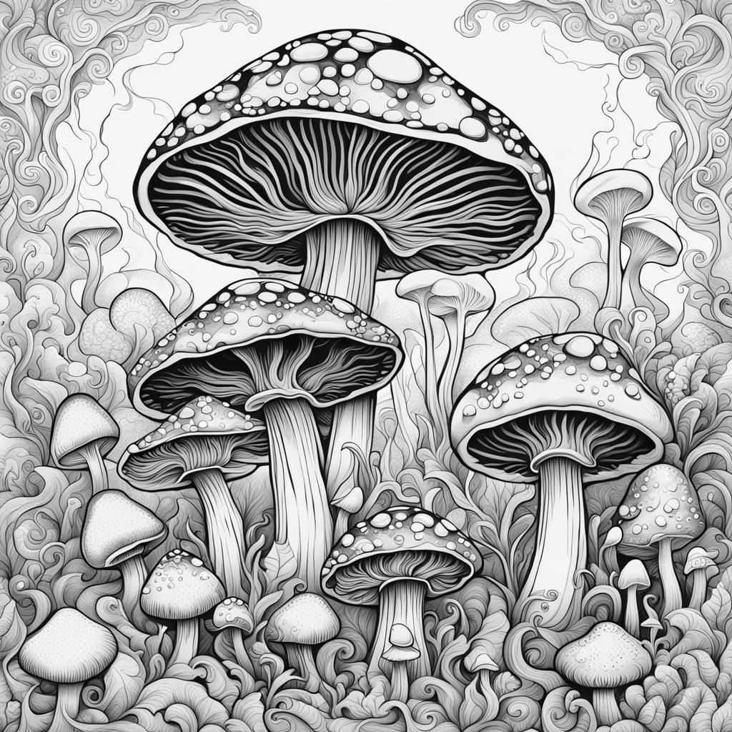 Mystical Mushrooms in Stained Glass Tattoo Style