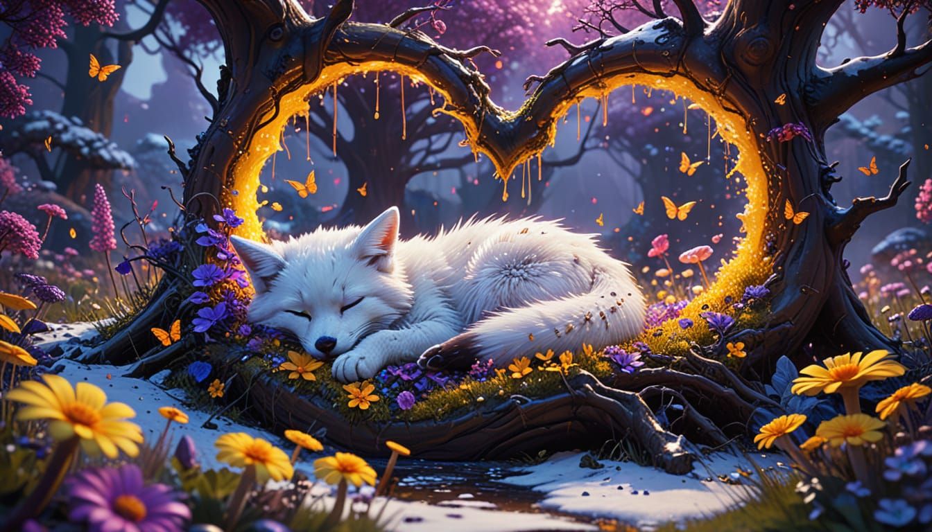 Surrealistic Masterpiece: Arctic Fox and Love Tree in a Whim...