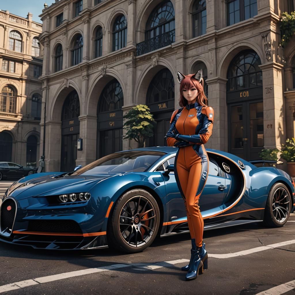 Anime Fox Girl in Bugatti Racing Suit