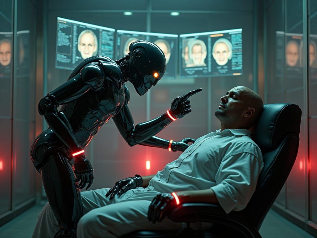 High-Tech Interrogation With Android in Cyberpunk Style