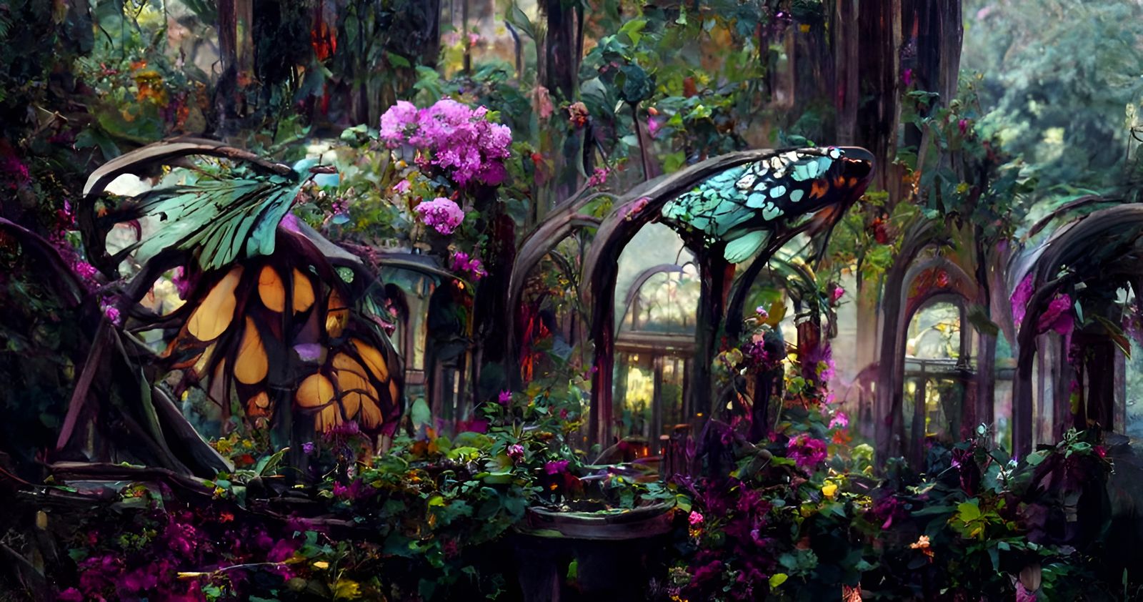 Art Nouveau Butterfly Garden Digital Painting