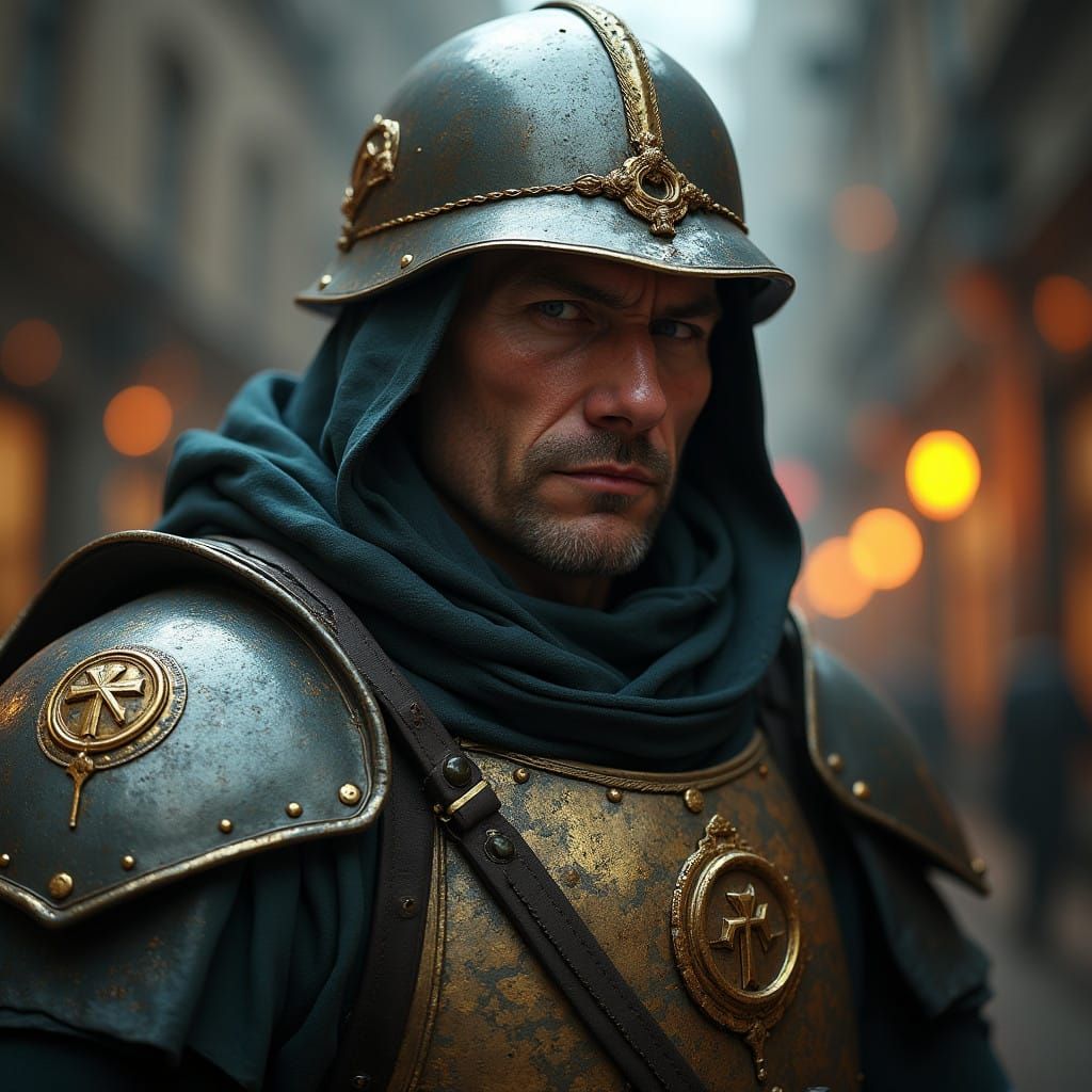 Stern Discworld City Watchman in Exquisite Hyperrealistic Po...