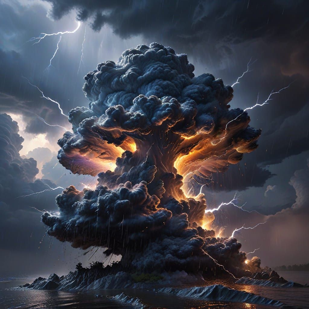 Dramatic Thundercloud with Lightning and Rain