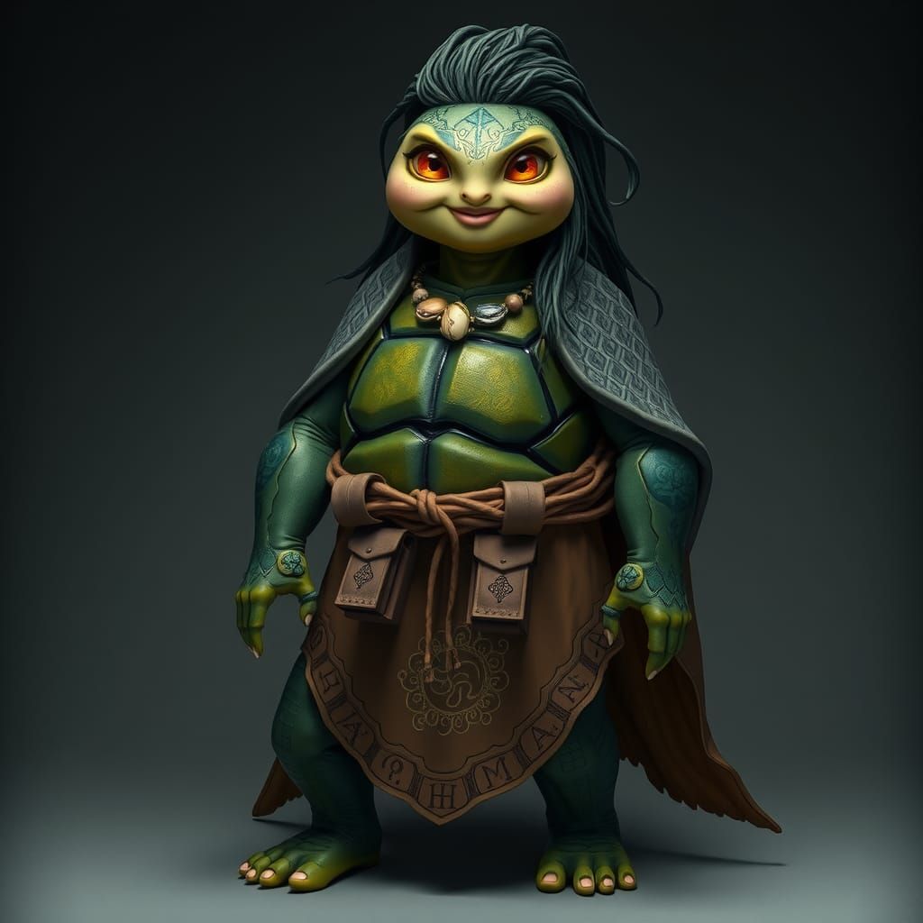 Serene Turtle Monk with Runes and Ancient Wisdom